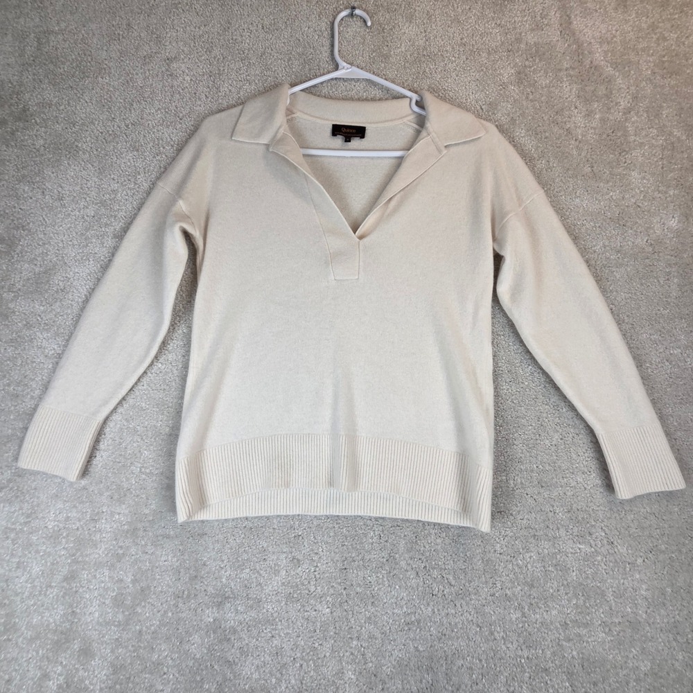 Quince Mongolian Cashmere Polo Sweater Ivory White Small Cozy Soft